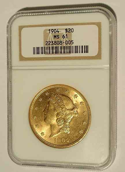 Appraisal: Double Eagle twenty-dollar gold coin BU mint state slab cased