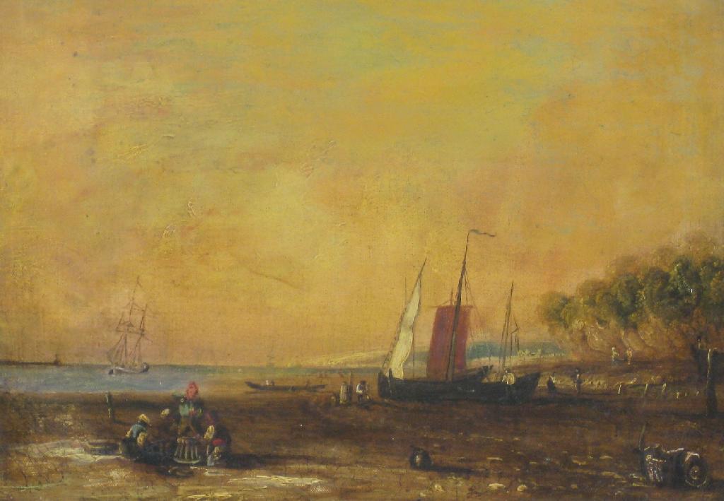 Appraisal: CIRCLE OF WILLIAM COLLINS Shore View with Fisherfolk oil on