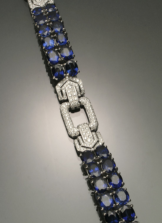 Appraisal: -Karat White-Gold Blue Sapphire and Diamond Cocktail Bracelet Set with