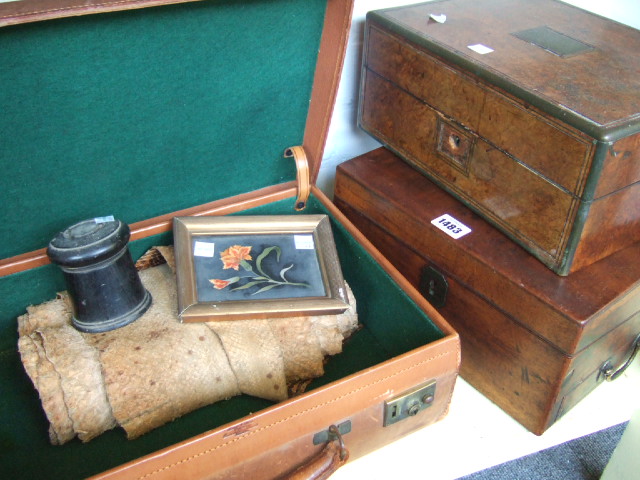 Appraisal: A quantity of metalware collectables including a Victorian mahogany writing