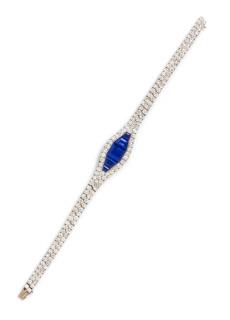 Appraisal: An Art Deco Platinum Sapphire and Diamond Bracelet French dwts