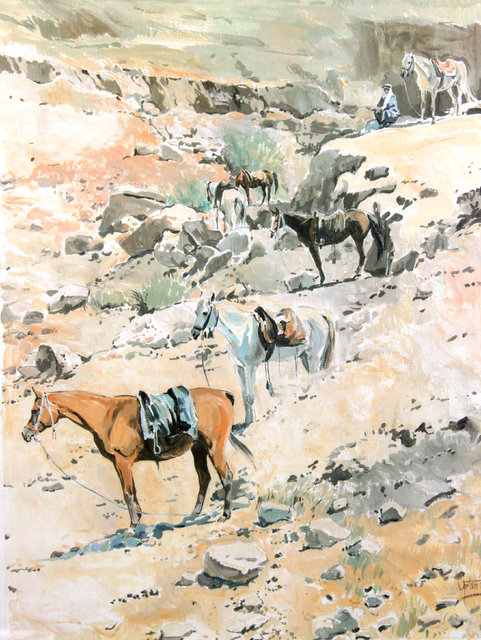 Appraisal: Peter Upton Arab Horses in a Landscape limited edition print