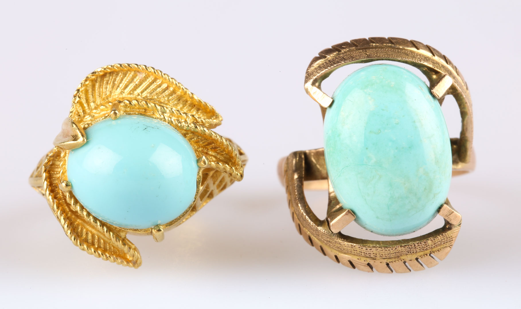 Appraisal: Two Turquoise Rings in Gold K Italian turquoise in an