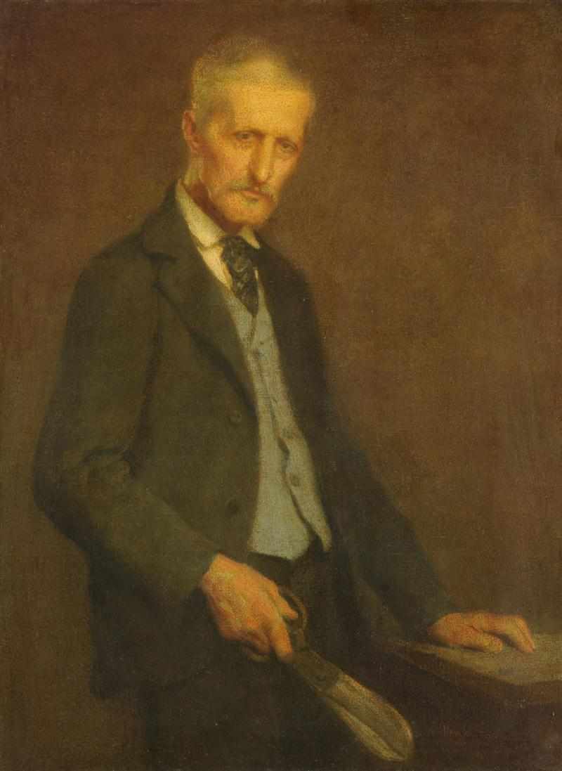 Appraisal: GEORGE M HAUSHALTER B PORTRAIT OF A MAN HOLDING LARGE