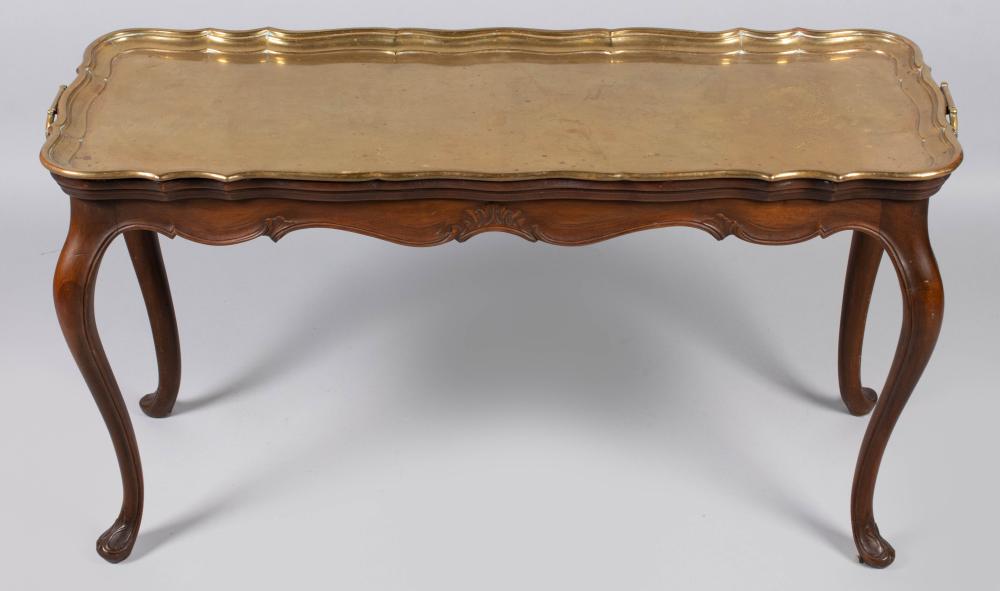 Appraisal: ROCOCO STYLE CHERRY AND BRASS TRAY TABLE the serpentine rectangular