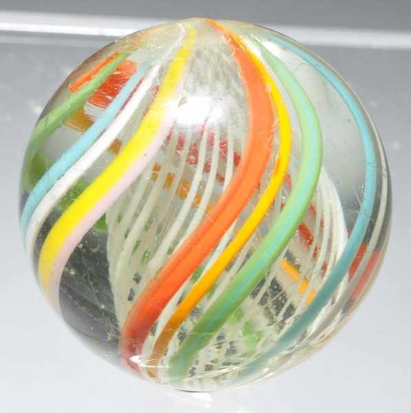 Appraisal: Multicolored White Latticino Swirl Marble Description White latticino with typical