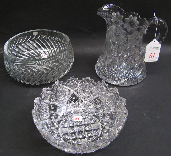 Appraisal: A GROUP OF THREE CUT GLASS TABLE ACCESSORIES Two are