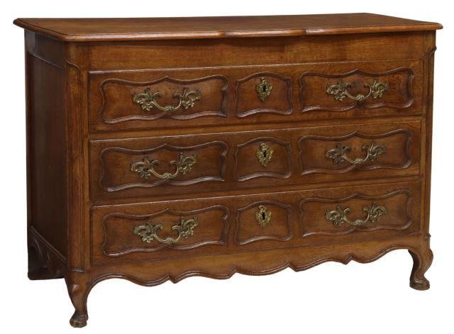 Appraisal: French Louis XV oak commode th c having three drawers