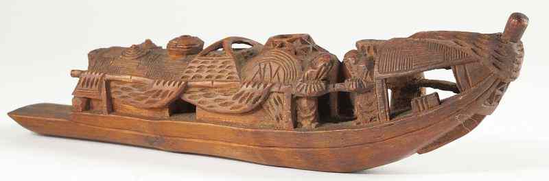 Appraisal: Chinese Bamboo Carved Incense Holderin the form of boat with