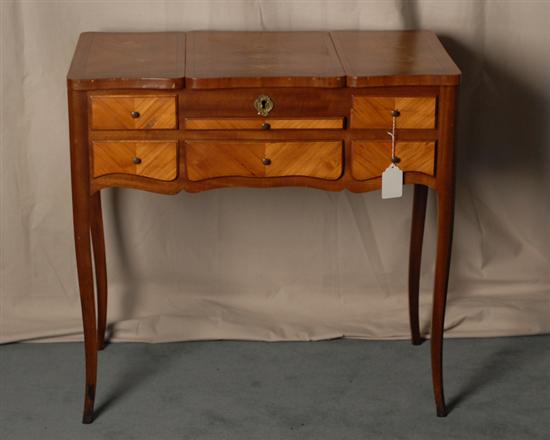 Appraisal: French-style Inlaid Vanity mixed woods center section lifts to reveal