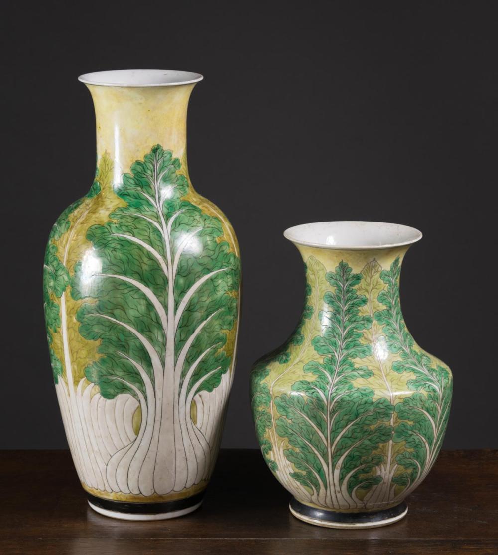 Appraisal: TWO CHINESE SANCAI PORCELAIN VASES each with cabbage motif and