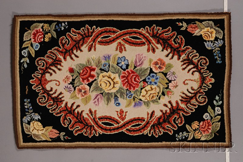 Appraisal: Wool Floral Hooked Rug America early to mid- th century