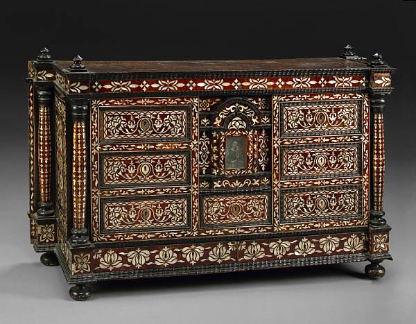 Appraisal: A South American Colonial shell and tortoiseshell mounted ebonized cabinet