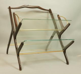 Appraisal: Modernist Italian Glass Mahogany Magazine Rack W Modernist Italian Glass