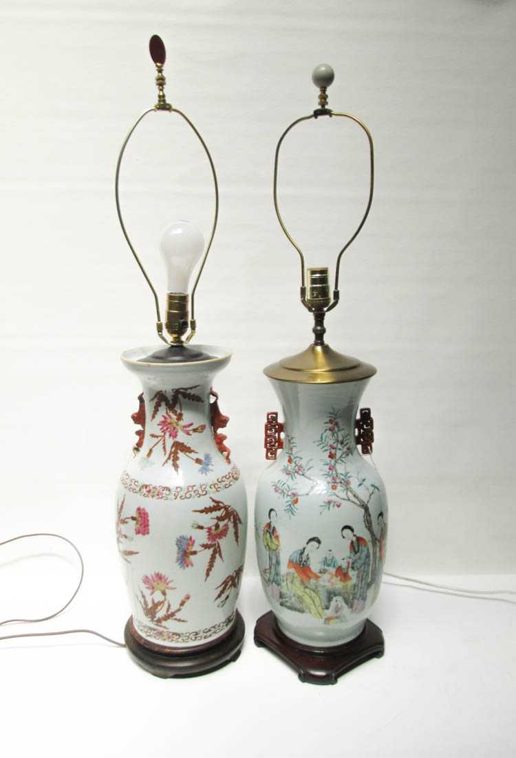 Appraisal: TWO CHINESE PORCELAIN TABLE LAMPS each of baluster form with