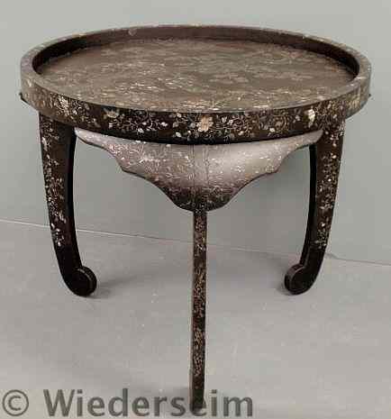 Appraisal: Round Asian style table black lacquer with mother-of-pearl inlays h