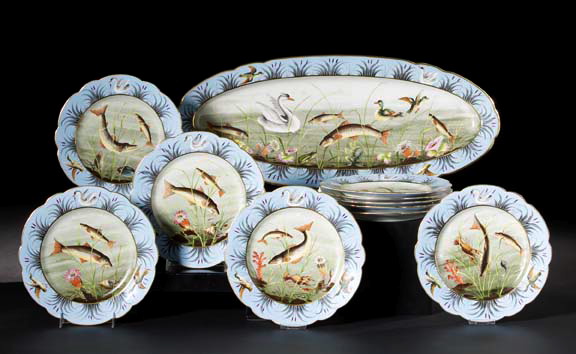 Appraisal: Attractive Eleven-Piece Merkelsgrun Bohemia Porcelain Fish-and-Game Service for Ten Persons