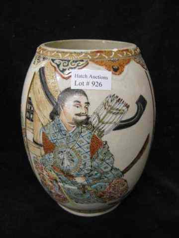 Appraisal: Japanese Satsuma Pottery Vase Samurai warrior other scene '' tall