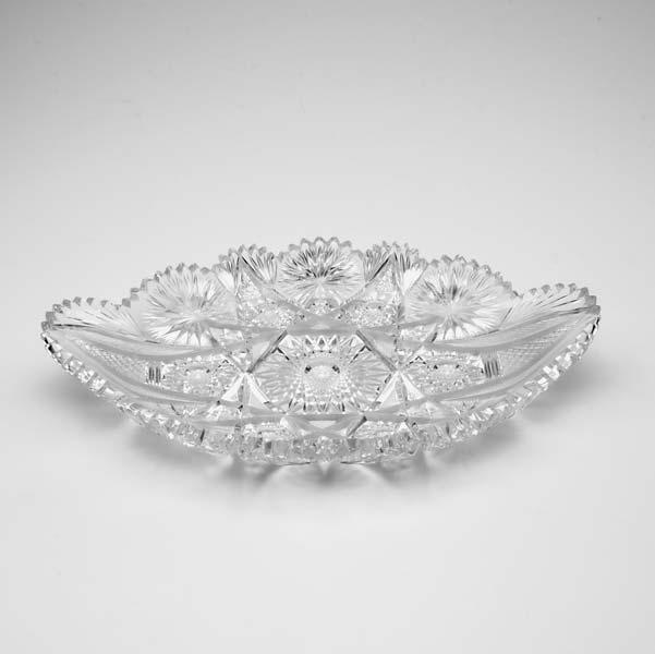 Appraisal: CUT GLASS Large oval platter with scalloped edge x