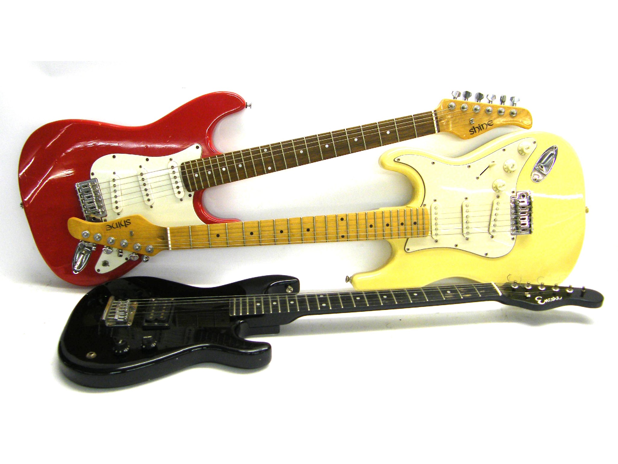 Appraisal: Two Shine Stratocaster style electric guitars both appear to be