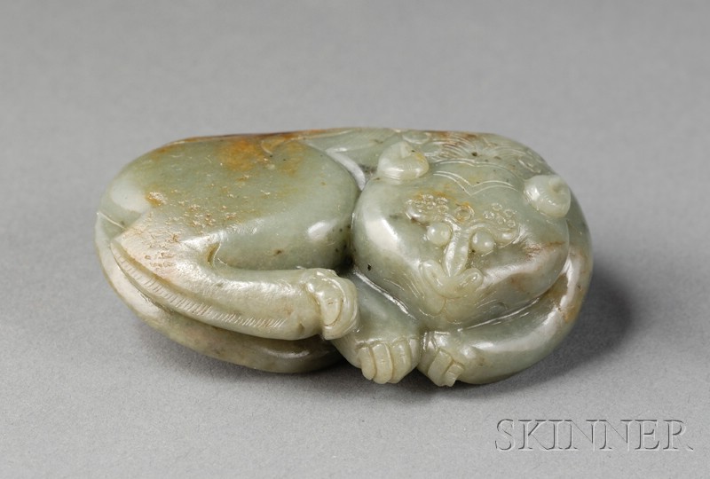 Appraisal: Jade Carving of a Cat stone of dark celadon gray