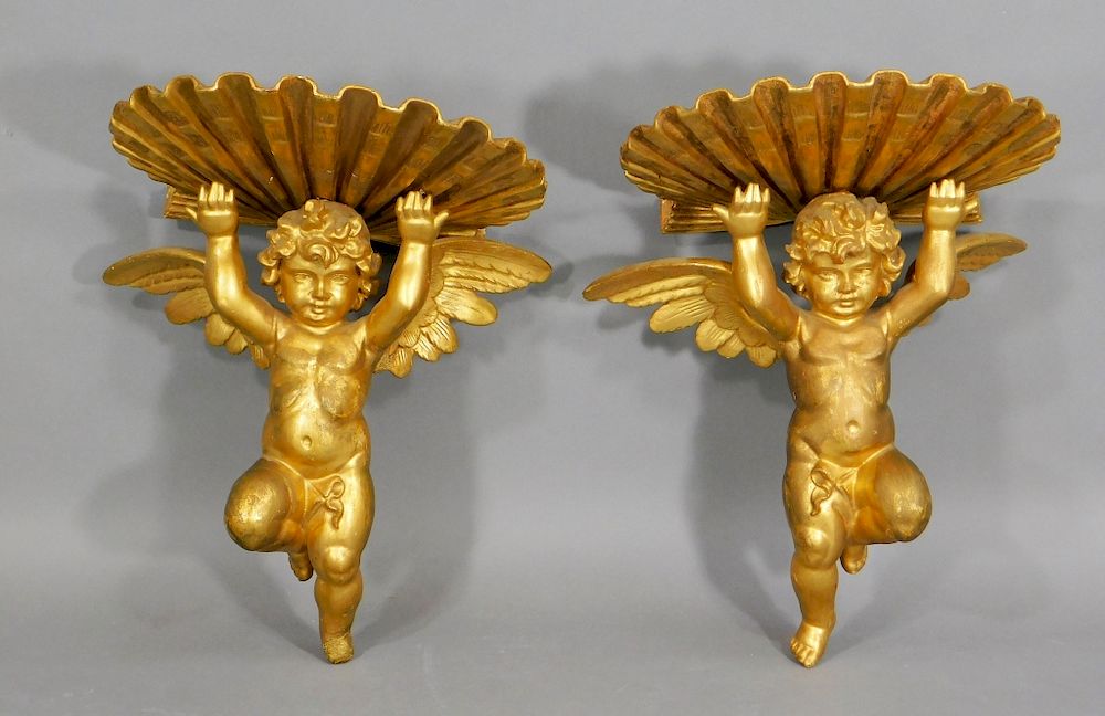 Appraisal: FINE PR C Italian Carved Gilt Wood Putti Shelves Italy