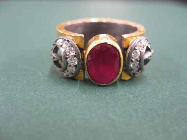 Appraisal: Ruby Diamond Ring oval carat gemwith diamonds on each side