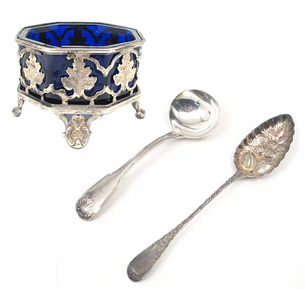 Appraisal: A group of English silver Comprising pair of octagonal salt