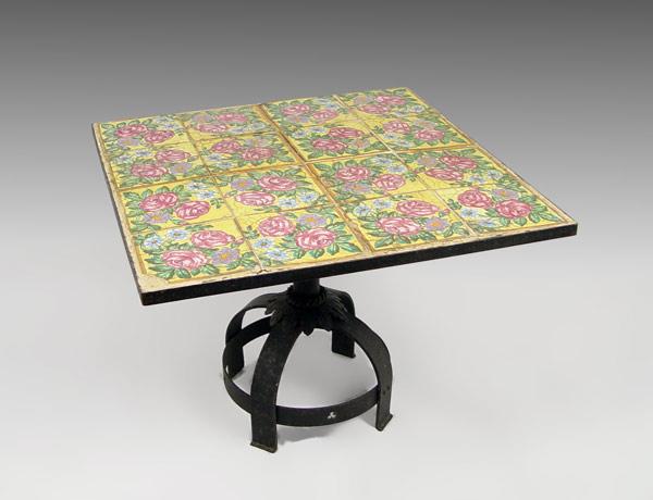 Appraisal: th C ITALIAN TILE-TOP TABLE W IRON BASE matching floral