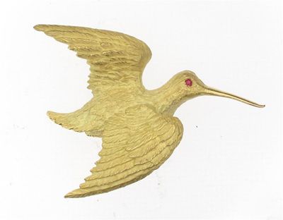 Appraisal: A French ct yellow gold woodcock brooch Realistically formed with