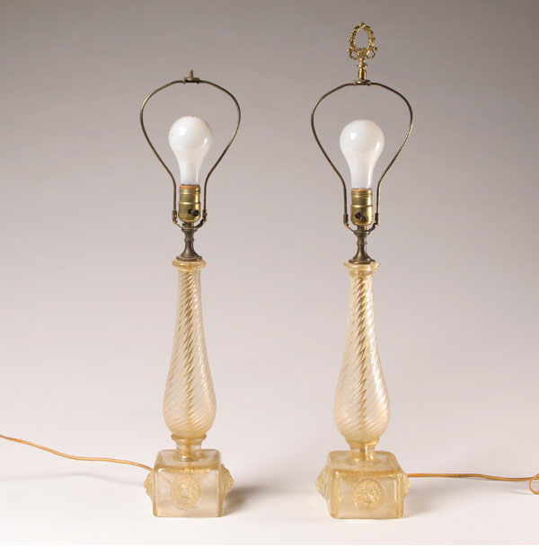 Appraisal: Pair of Murano art glass lamps with gold inclusions molded