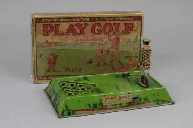 Appraisal: PLAY GOLF GAME WITH BOX Ferdinand Strauss lithographed tin depicts