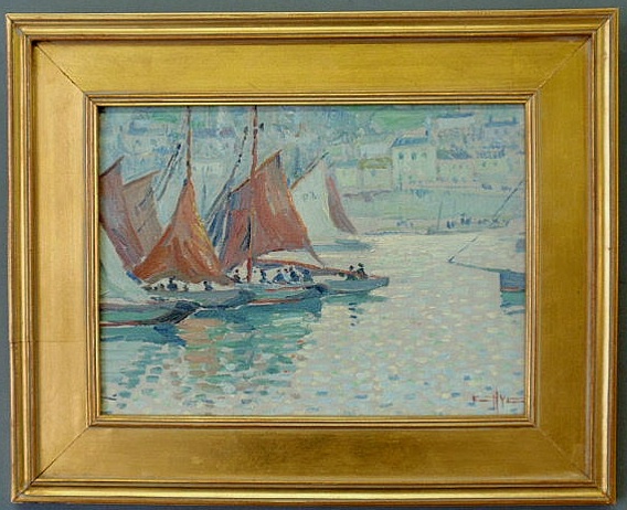 Appraisal: Oil on board impressionist painting of a sailboat race signed