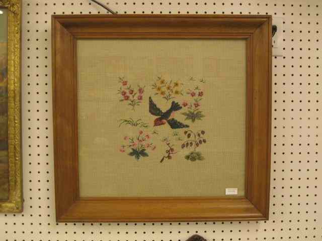 Appraisal: Framed Needlepoint of Bird Flowers '' square