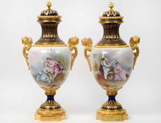 Appraisal: PAIR OF SEVRES GILT BRONZE PORCELAIN VASES French Circa Each