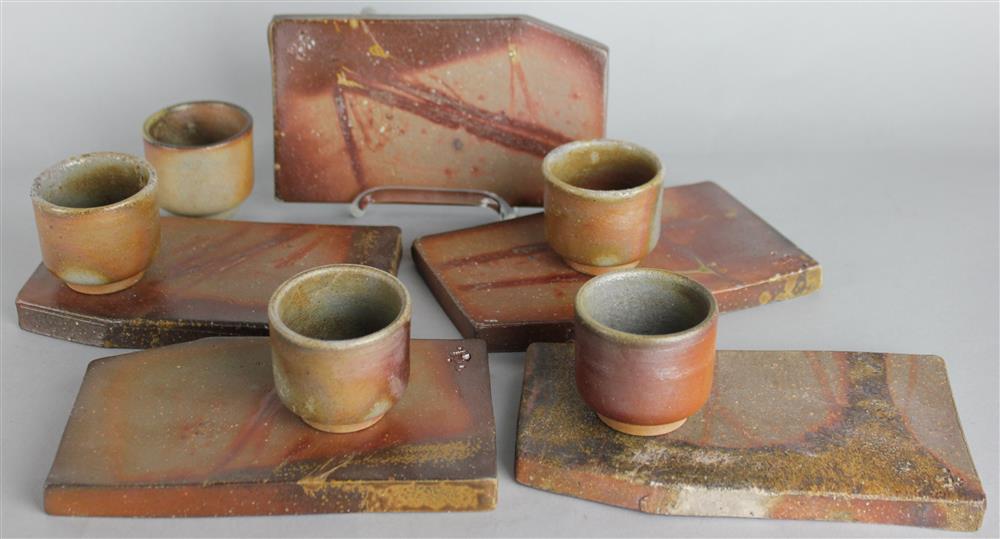 Appraisal: SET OF FIVE BIZEN SAKE CUPS AND SUSHI PLATES TH