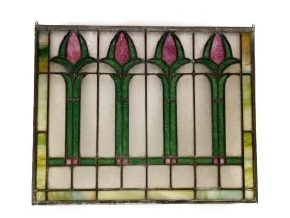 Appraisal: BRANDT STEELE DESIGNED ARTS CRAFTS STAINED GLASS FLORAL PANEL WINDOW