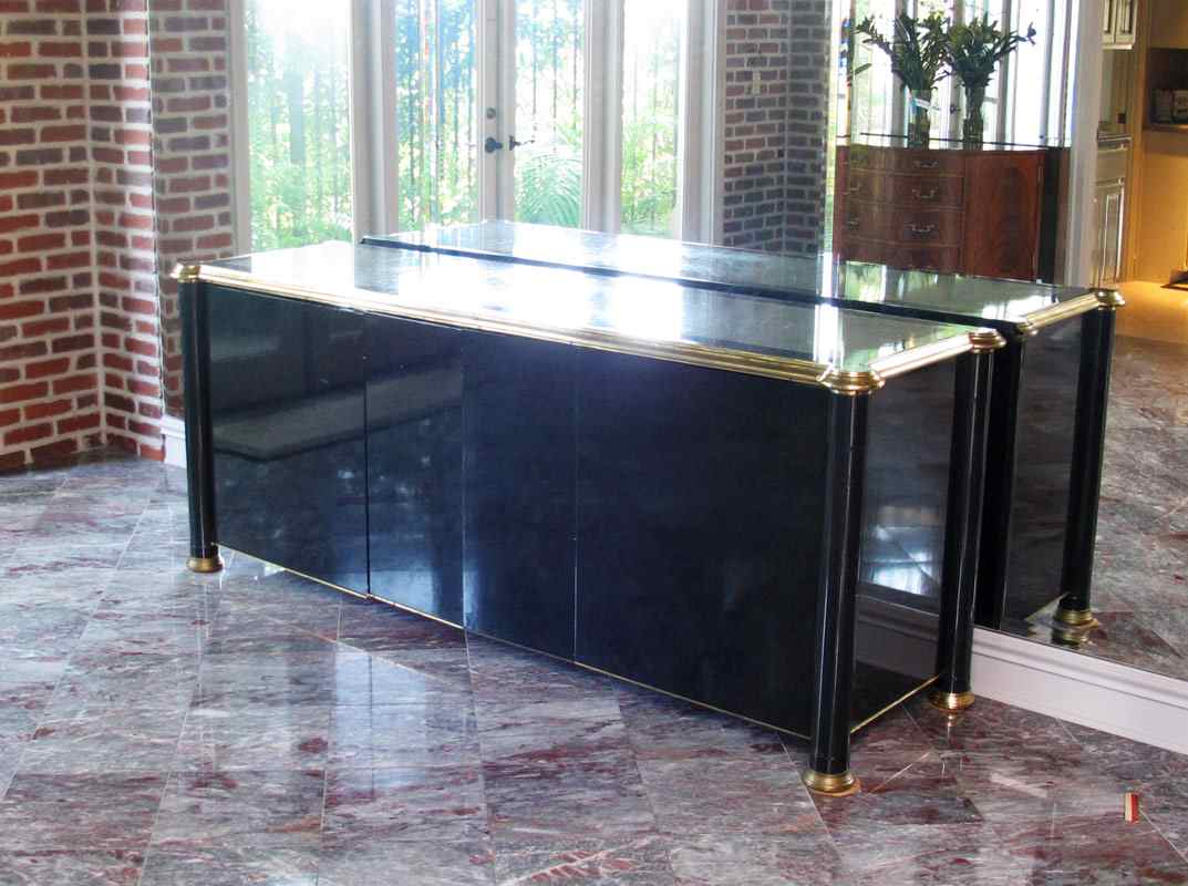 Appraisal: FAUX MARBLE AND BRASS SIDEBOARD Faux marble finish all over