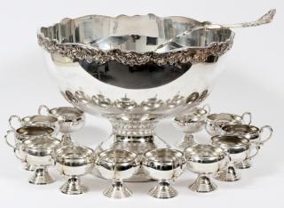 Appraisal: F B ROGERS SILVER PLATE PUNCHBOWL AND CUPS F B