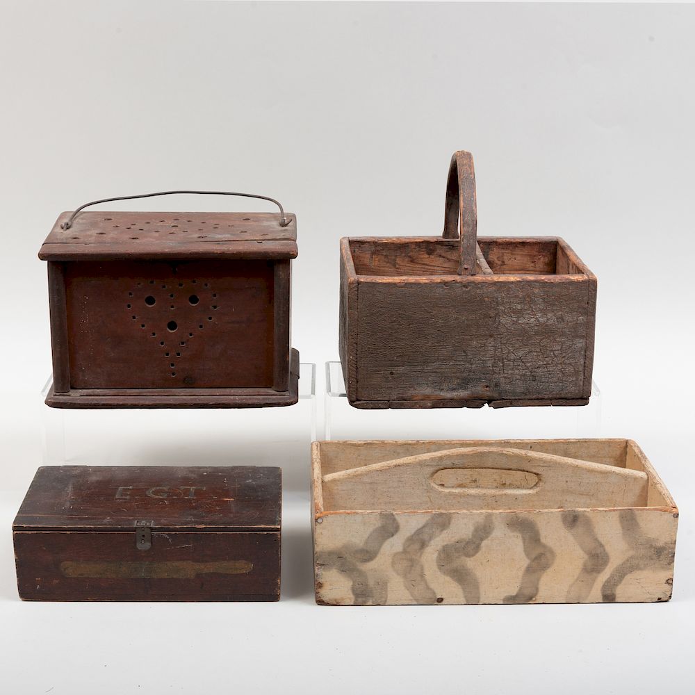 Appraisal: Three Painted Wood Cutlery Boxes and a Spice Box The