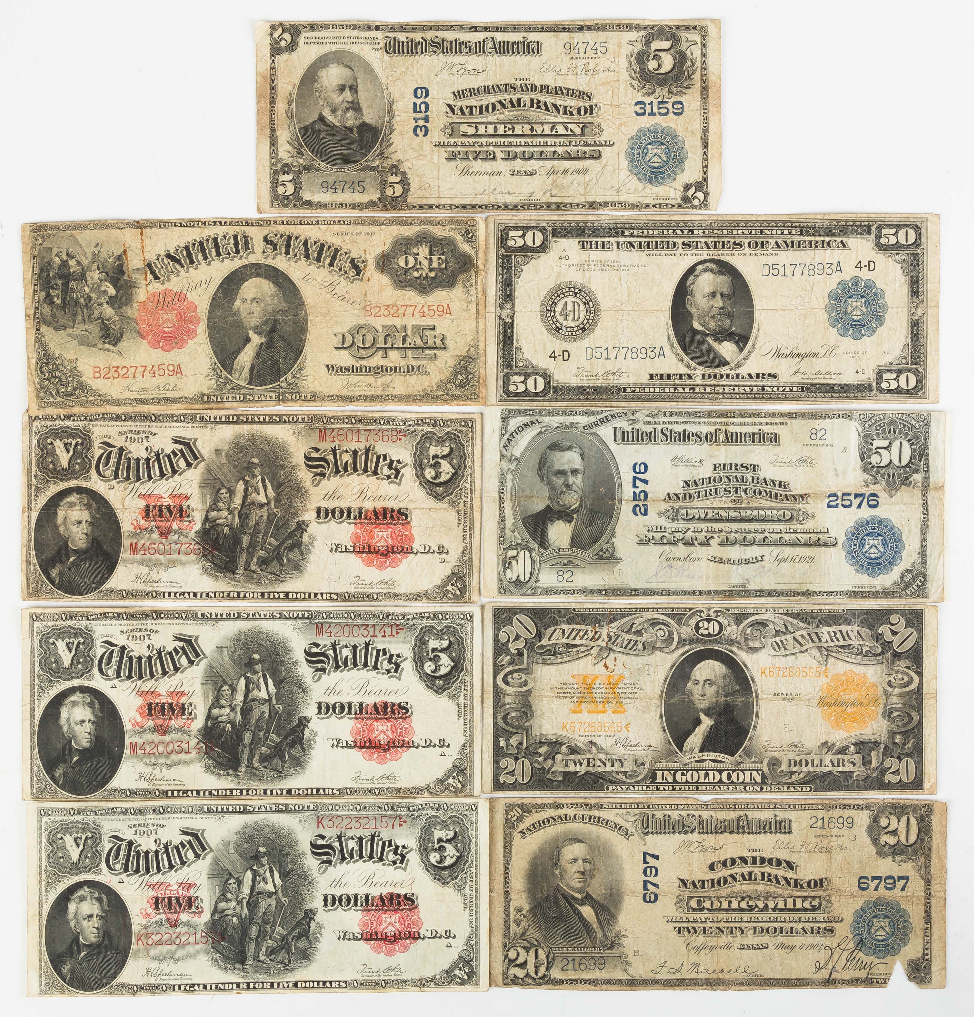 Appraisal: Group of Paper Currency Two fifty's Four five's Two twenty's