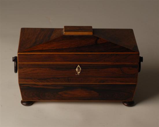 Appraisal: A Rosewood Tea Caddy Probably English having a coffered hinged