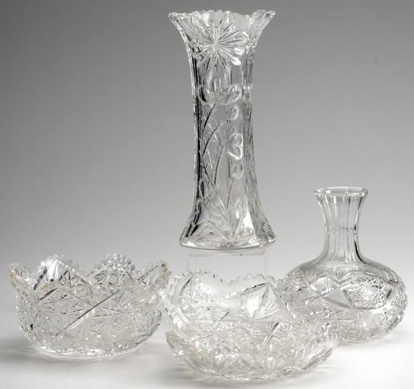 Appraisal: CUT GLASS Five pieces including three bowls tall vase and