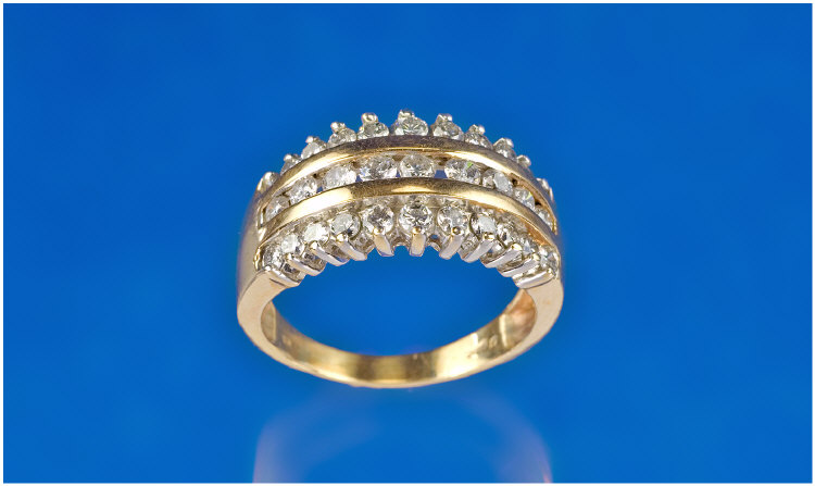 Appraisal: ct Gold Diamond Cluster Ring Three Rows Of Round Brilliant