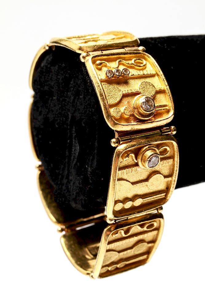 Appraisal: K Yellow Gold Diamonds Modern Hinged Bracelet High karat K