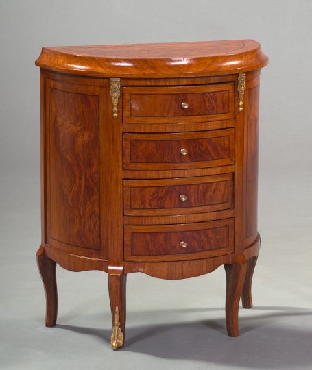 Appraisal: Louis XV-Style Mahogany and Burlwood Commode the stepped demi-lune top