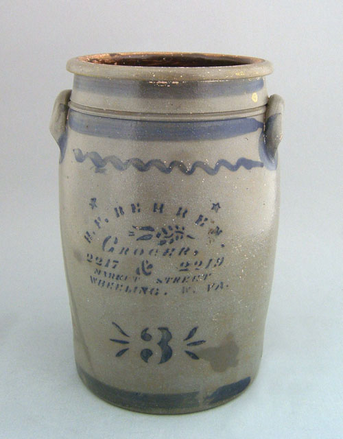 Appraisal: West Virginia -gallon stoneware crock th c inscribed H F