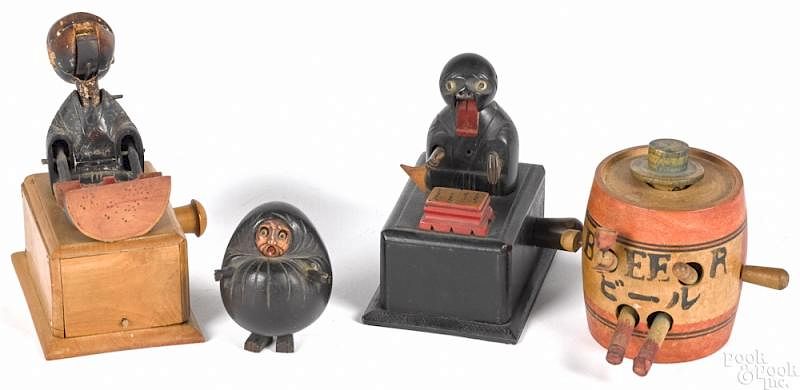 Appraisal: Four Japanese carved and painted Kobe toys Four Japanese carved