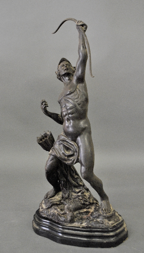 Appraisal: - Spelter metal statue of Apollo shooting an arrow mounted