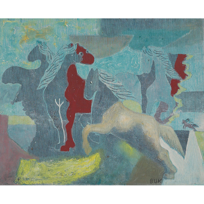 Appraisal: Eduard Buk Ulreich American - Horses casein panel x the